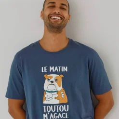 Pyjama short message motif toutou manches courtes