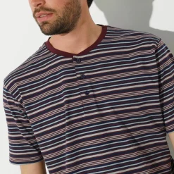 Pyjama-short rayé col tunisien