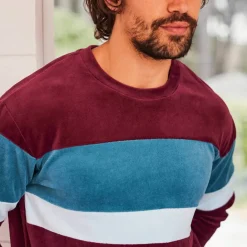 Pyjama tricolore velours manches longues