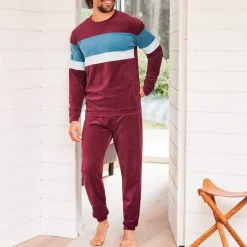 Pyjama tricolore velours manches longues