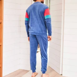 Pyjama tricolore velours manches longues