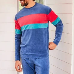 Pyjama tricolore velours manches longues