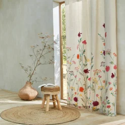 Rideau coton lin base fleurie