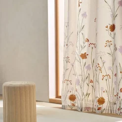 Rideau coton lin base fleurie