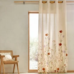 Rideau coton lin base fleurie