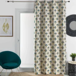 Rideau jacquard imprimé plumes de paon