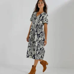 Robe boutonnée imprimée, manches courtes