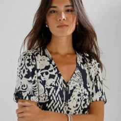 Robe boutonnée imprimée, manches courtes