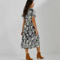 Robe boutonnée imprimée, manches courtes