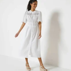 Robe boutonnée macramé, manches coudes évasées