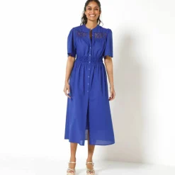 Robe boutonnée macramé, manches coudes évasées
