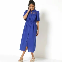 Robe boutonnée macramé, manches coudes évasées