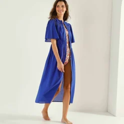 Robe boutonnée macramé, manches coudes évasées