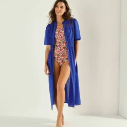 Robe boutonnée macramé, manches coudes évasées