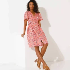 Robe boutonnée manches "papillon" imprimée