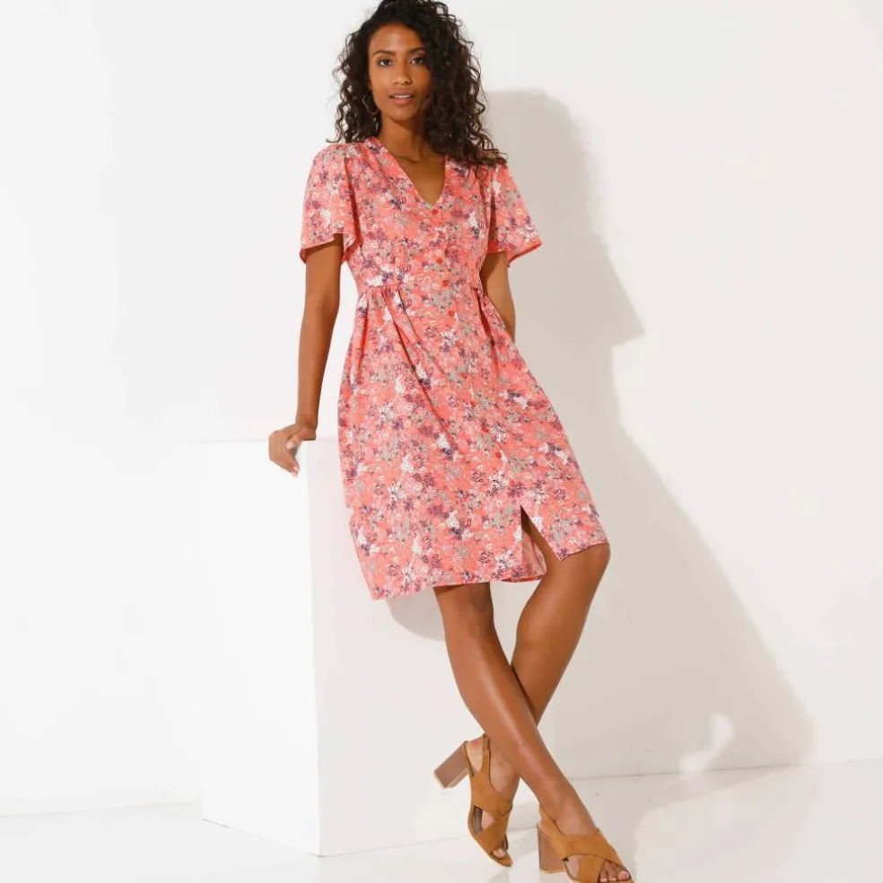Robe boutonnée manches "papillon" imprimée
