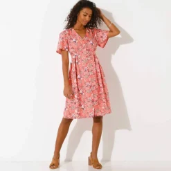 Robe boutonnée manches "papillon" imprimée
