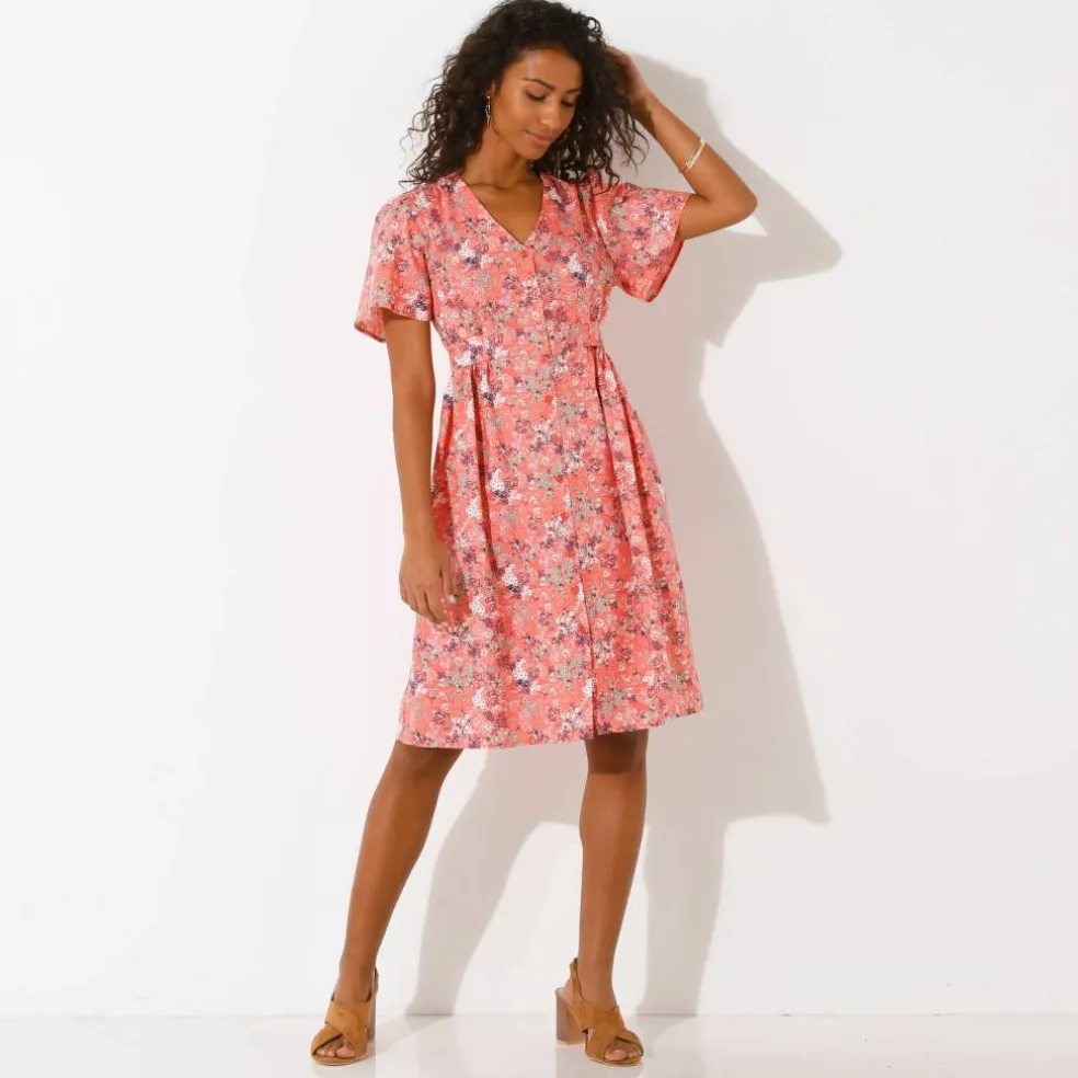 Robe boutonnée manches "papillon" imprimée