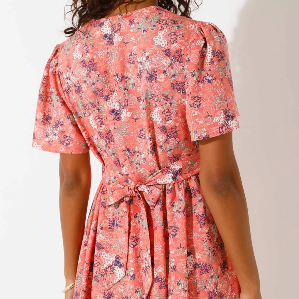 Robe boutonnée manches "papillon" imprimée