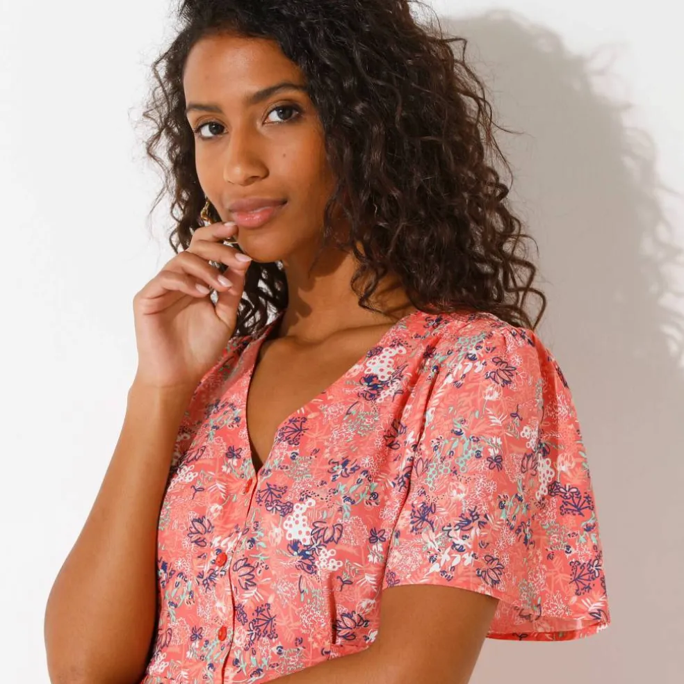 Robe boutonnée manches "papillon" imprimée