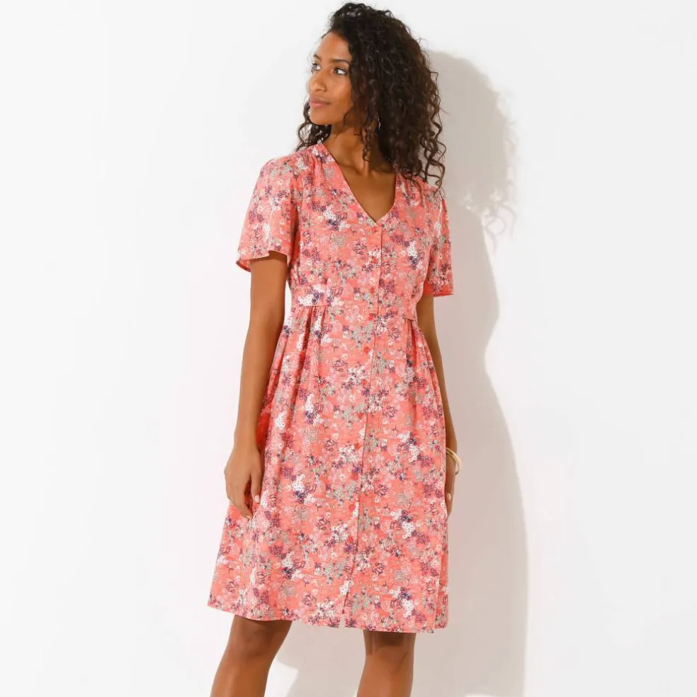 Robe boutonnée manches "papillon" imprimée