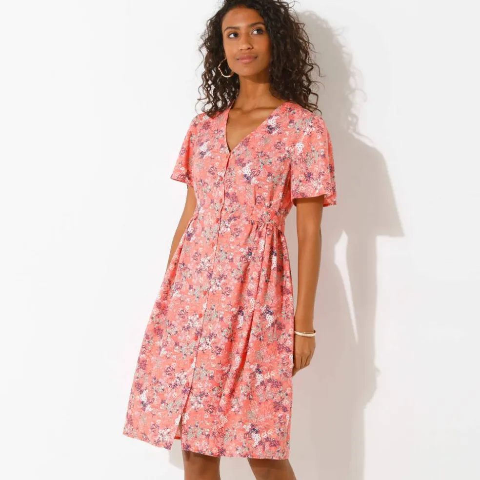 Robe boutonnée manches "papillon" imprimée