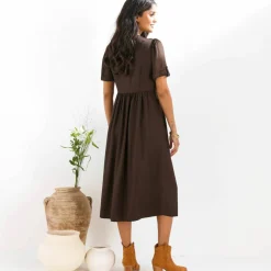 Robe boutonnée unie, manches courtes