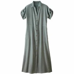 Robe-chemisier longue en jean, manches courtes