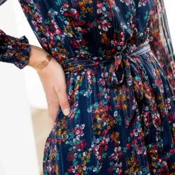 Robe-chemisier longue en voile jacquard imprimé floral