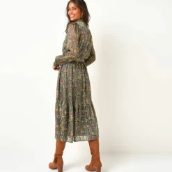 Robe-chemisier longue en voile jacquard imprimé floral
