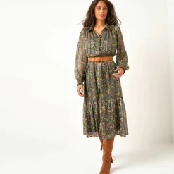 Robe-chemisier longue en voile jacquard imprimé floral