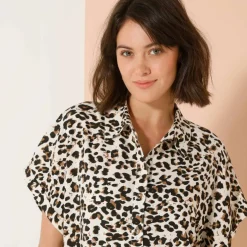 Robe-chemisier manches courtes, imprimé léopard