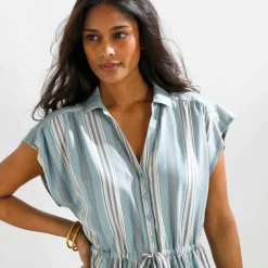 Robe chemisier rayée, manches courtes