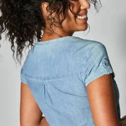 Robe col tunisien, denim léger