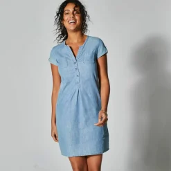 Robe col tunisien, denim léger