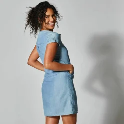 Robe col tunisien, denim léger