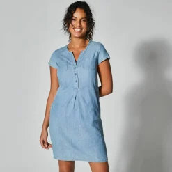 Robe col tunisien, denim léger