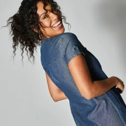 Robe col tunisien, denim léger