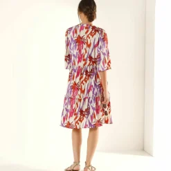 Robe col tunisien imprimée, manches évasées