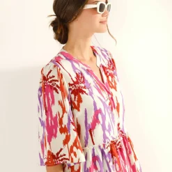 Robe col tunisien imprimée, manches évasées