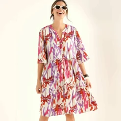Robe col tunisien imprimée, manches évasées