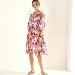 Robe col tunisien imprimée, manches évasées