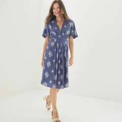 Robe courte cache-coeur imprimée bouquet