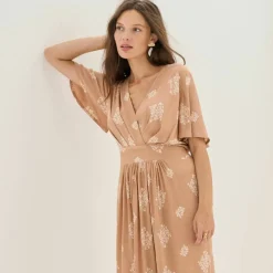 Robe courte cache-coeur imprimée bouquet