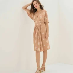 Robe courte cache-coeur imprimée bouquet