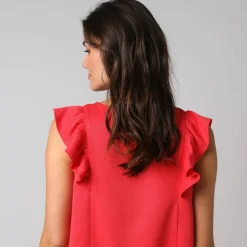 Robe courte col V unie, à mancherons volantés