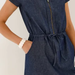 Robe courte col zippé, denim léger