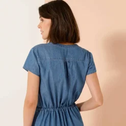 Robe courte col zippé, denim léger