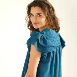 Robe courte, détails broderie anglaise