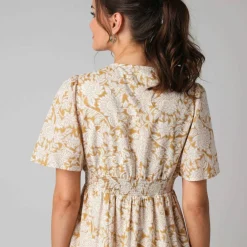Robe courte en coton col V, imprimé bohème